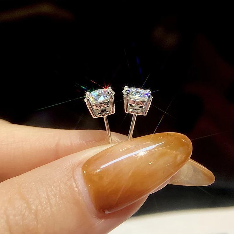 0.1-2CT Test Passed Diamond Studs Earrings for Women S925 Silver Platinum Plated Bride Wedding GRA Fine Jewelry 250512