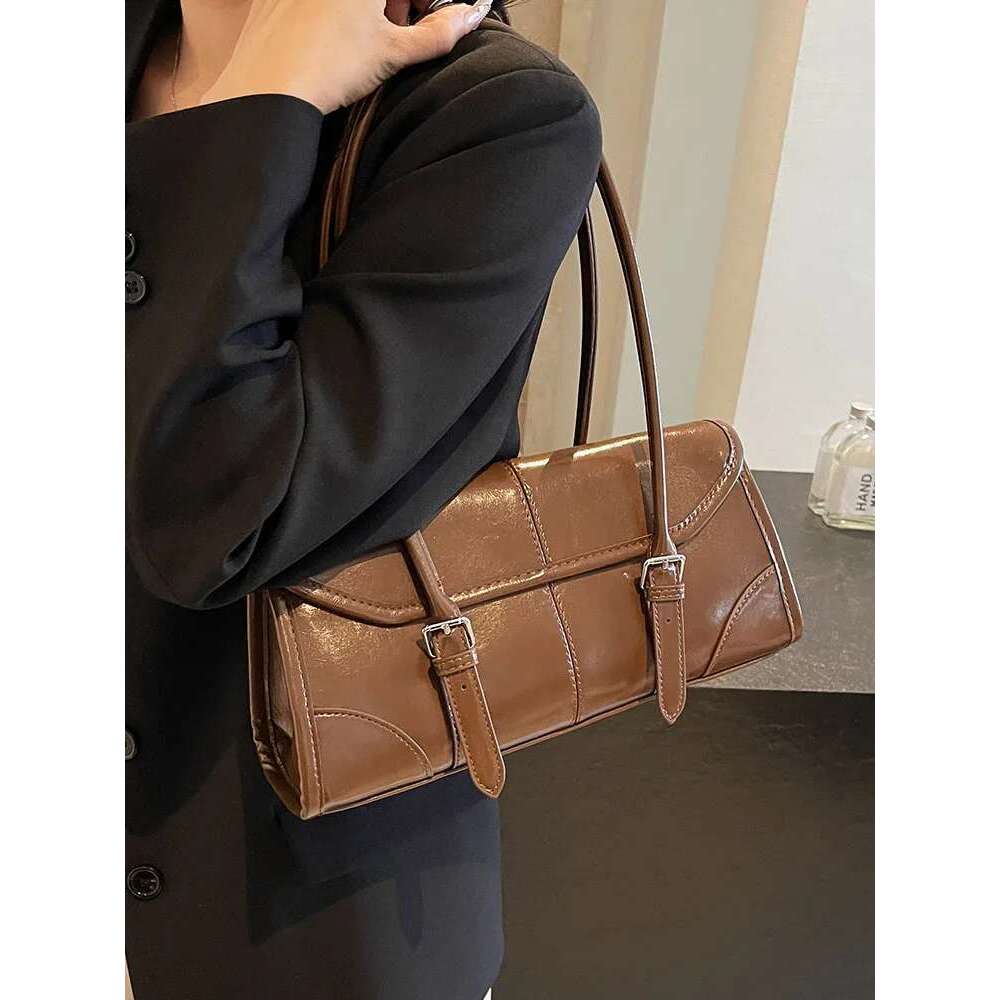 High End Bury Oil Wax Leather Underarm Elegant Women's Magnetic Buckle Shoulder Bag Commuter Versatile Ladies Tote Bags