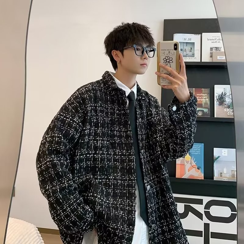 China-Chic Coat Men's 2025 New Korean Fashion Loose Casual High class Small Fragrant Plaid Jacket Top