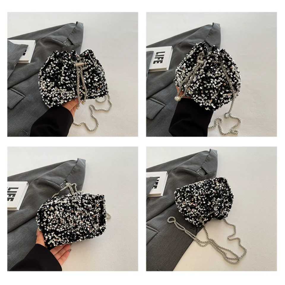 Good-looking Personality Sequin Womens New Korean Bucket Bag Bright Eyes Style Fashion Crossbody Dinner Single Shoulder BagsW250512