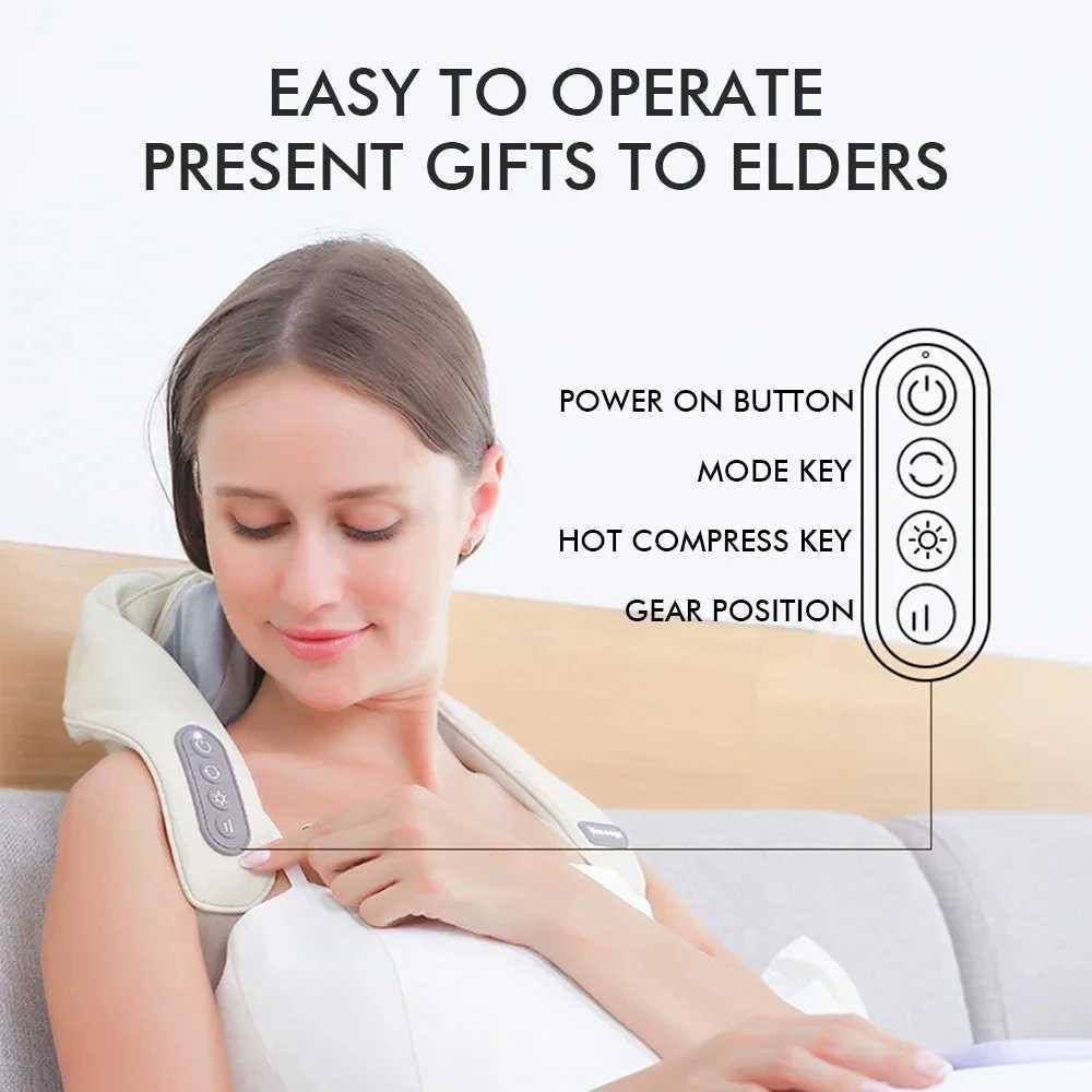 Neck And Shoulder Massager Wireless Shoulder And Back Kneading Massage Shawl Heating Trapezius Neck Cervical MassagerW250512