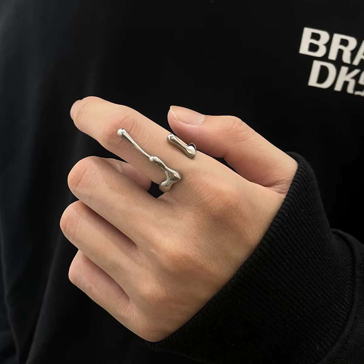 VAF Hand Polished Unisex Open Adjustable Liquid Fluid Ring Stainless Steel Unique Elegant Ring