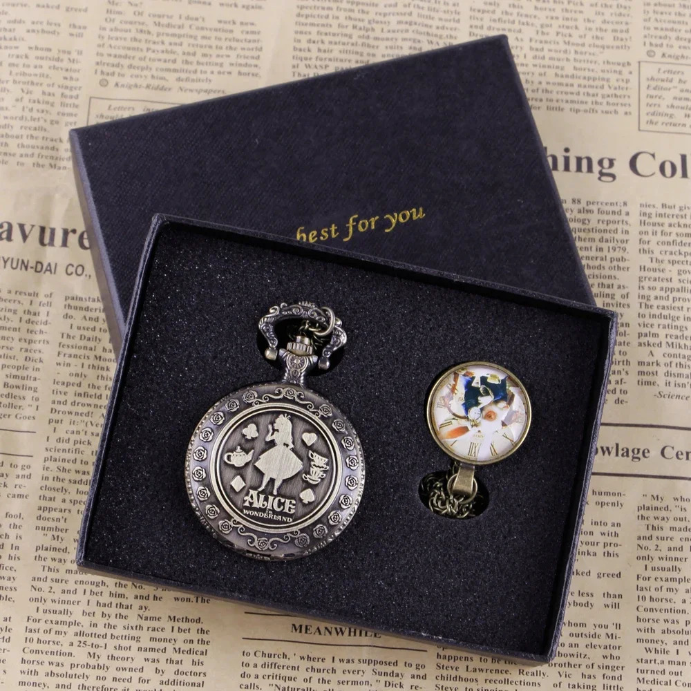 Selling Theme Pocket Watch Set Necklace Quartz Movement Fob Watches Ladys Children Gift with Box 250512