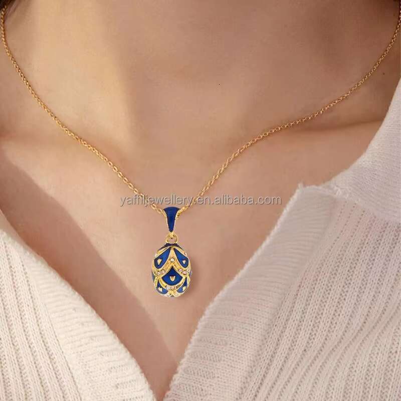 2025 Hottest Pendant Necklace Jewelry Brass Enamel Hand Plated Scaly Pattern Vintage Egg Pendant Necklace