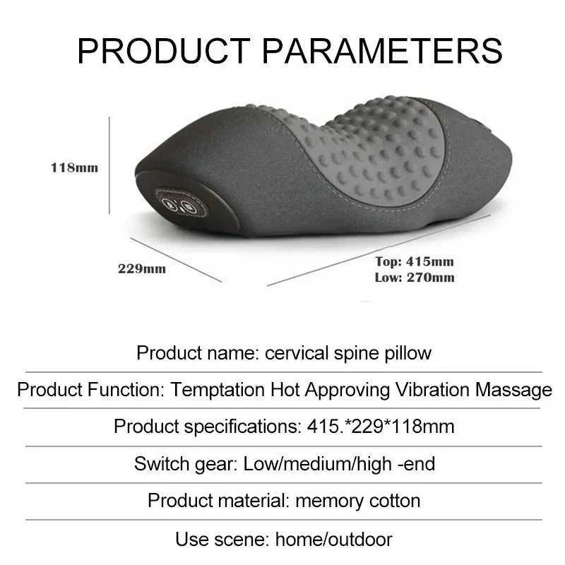 Electric Massager Cervical Pillow Hot Compress Vibration Massage Neck Traction Relax Sleeping Memory Foam Pillow Spine SupportW250512