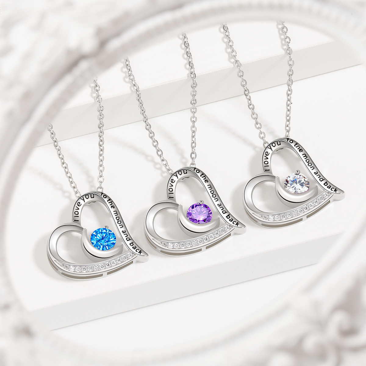 Timeless Love Heart Necklace - Heart-Shaped Moonstone with Sparkling Crystals, Romantic Gift for Her