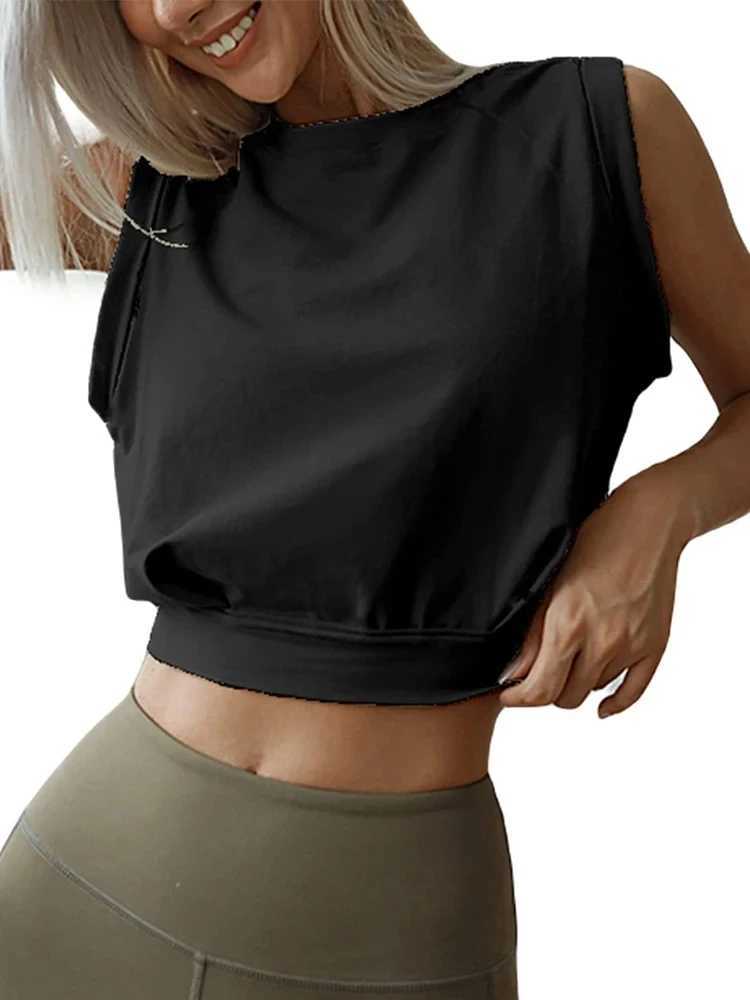 Crop Top Cotton Shirts for Women Cute Sleeveless Yoga Tops Running Gym Workout Shirts Casual Fitness Loose Female T-Shirt M250513