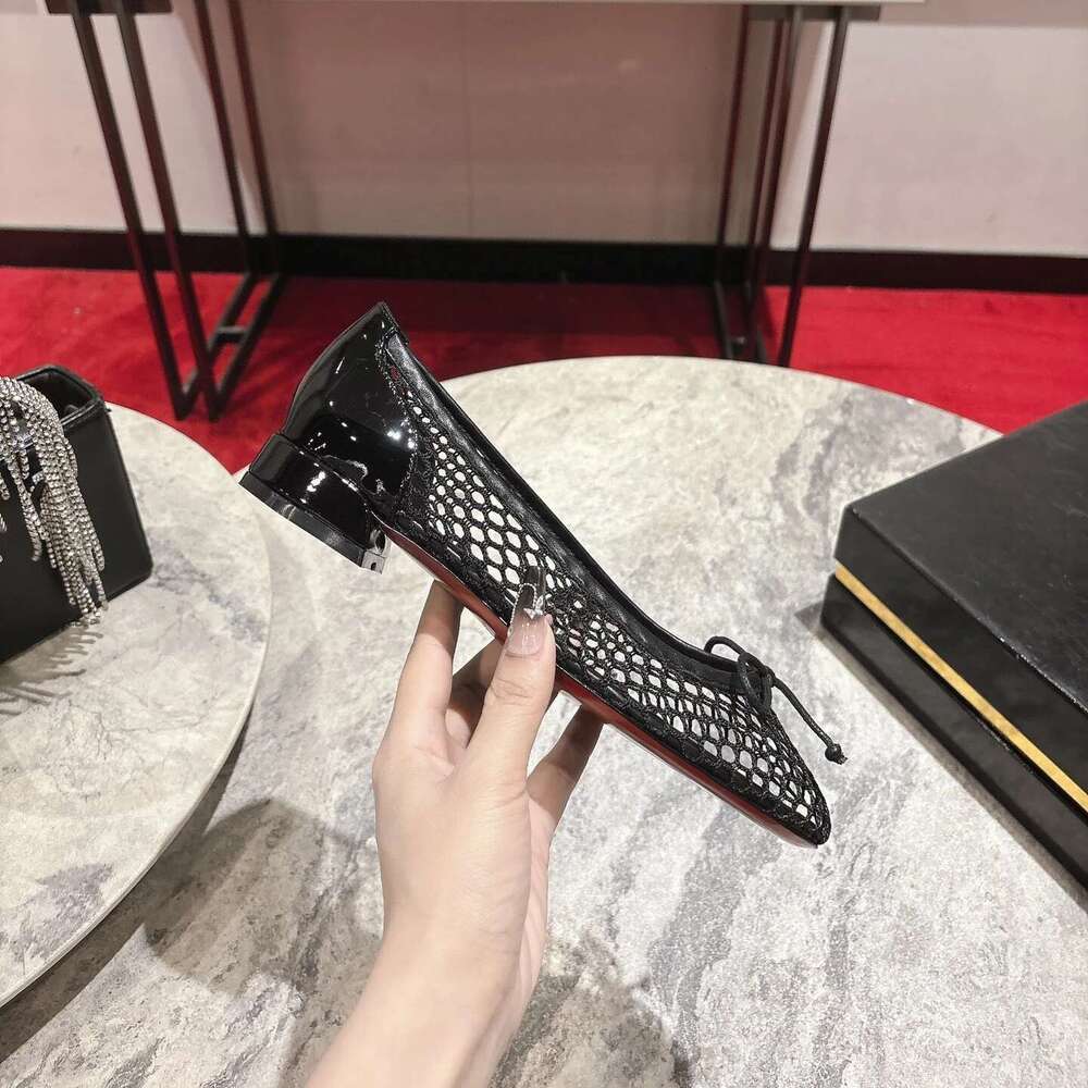 New Women Size34-42 Mesh Ballet Flats Butterfly Knot Genuine Leather Low Heels Leisure Designer Shoes Zapatillas De Mujer
