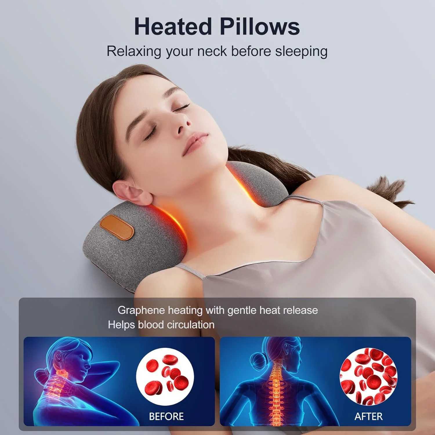 Electric Neck Massage Pillow Heating and Vibration Neck Massager Back Cervical Traction Relax Sleeping Memory Foam Spine SupportW250512