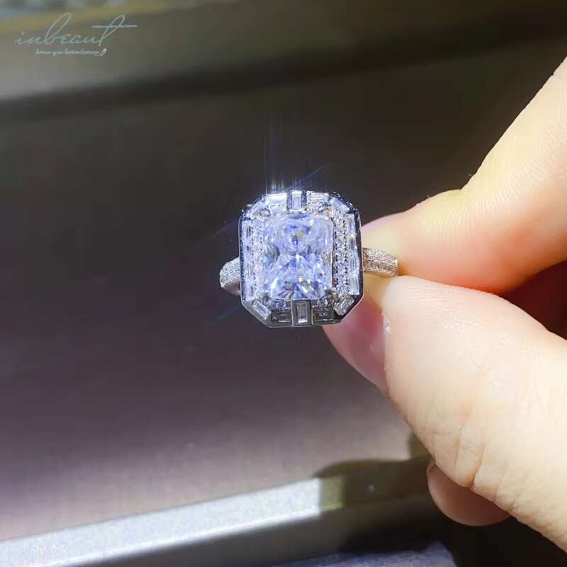 Silver 925 Original 3 Ct Brilliant Radiant Cut Diamond Test Past D Color Moissanite Ring for Women Wedding Gift Fine Jewelry