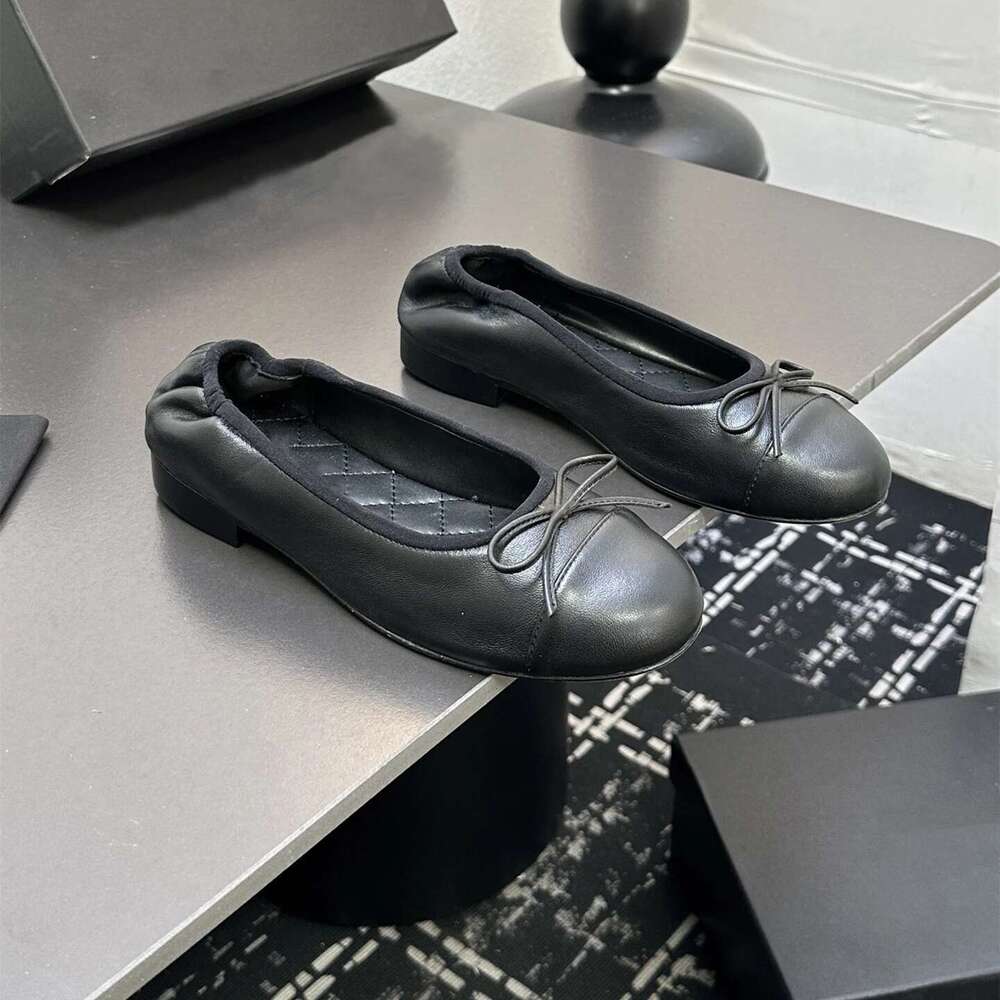 New Women Size34-41 Genuine Leather Ballet Flats Butterfly Knot Elastic Band Round Toe Designer Shoes Zapatillas De Mujer
