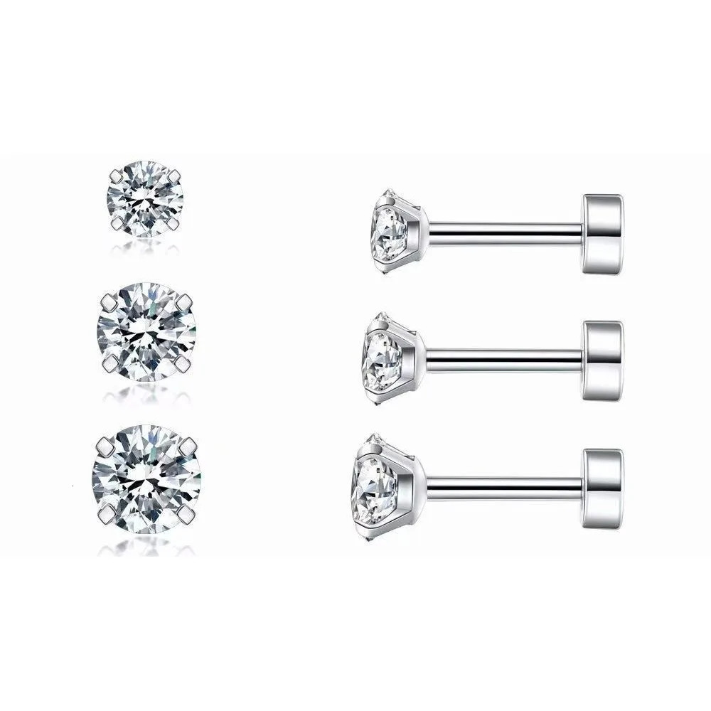 14K Gold Plated 925 Silver Plated Cubic Zirconia Stud Flat Back Earrings for Women Piercing Jewelry Stud Earrings for Women 250512