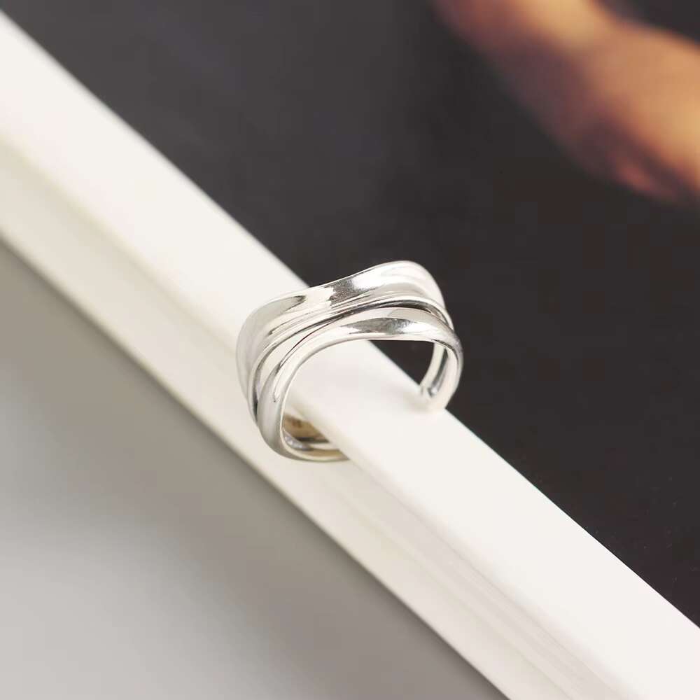 Minimalist Double Layer Curved Simple Rings for Women Open Adjustable Sterling Silver 925 Finger Ring Fine Jewelry Bijoux