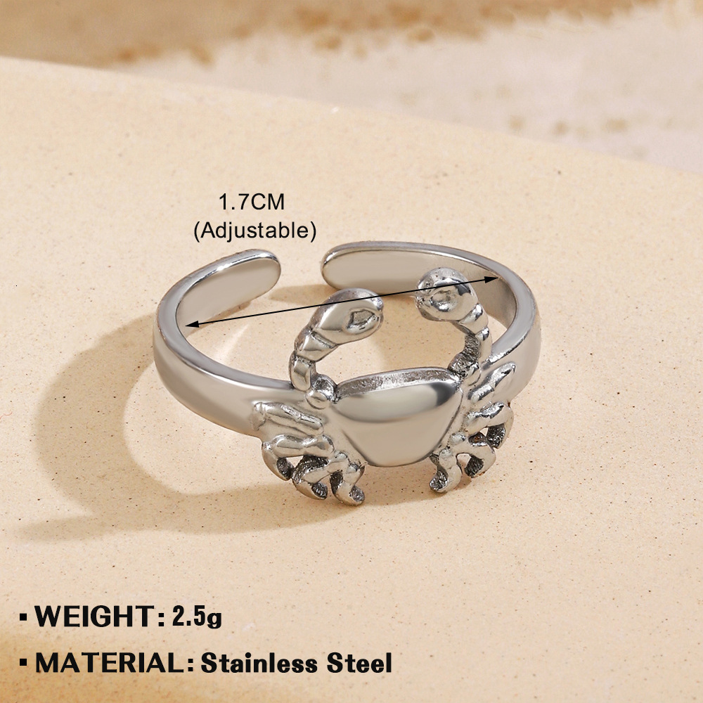 Popular stainless crab ring, women's fashionable hip-hop animal opening adjustable titanium steel ring