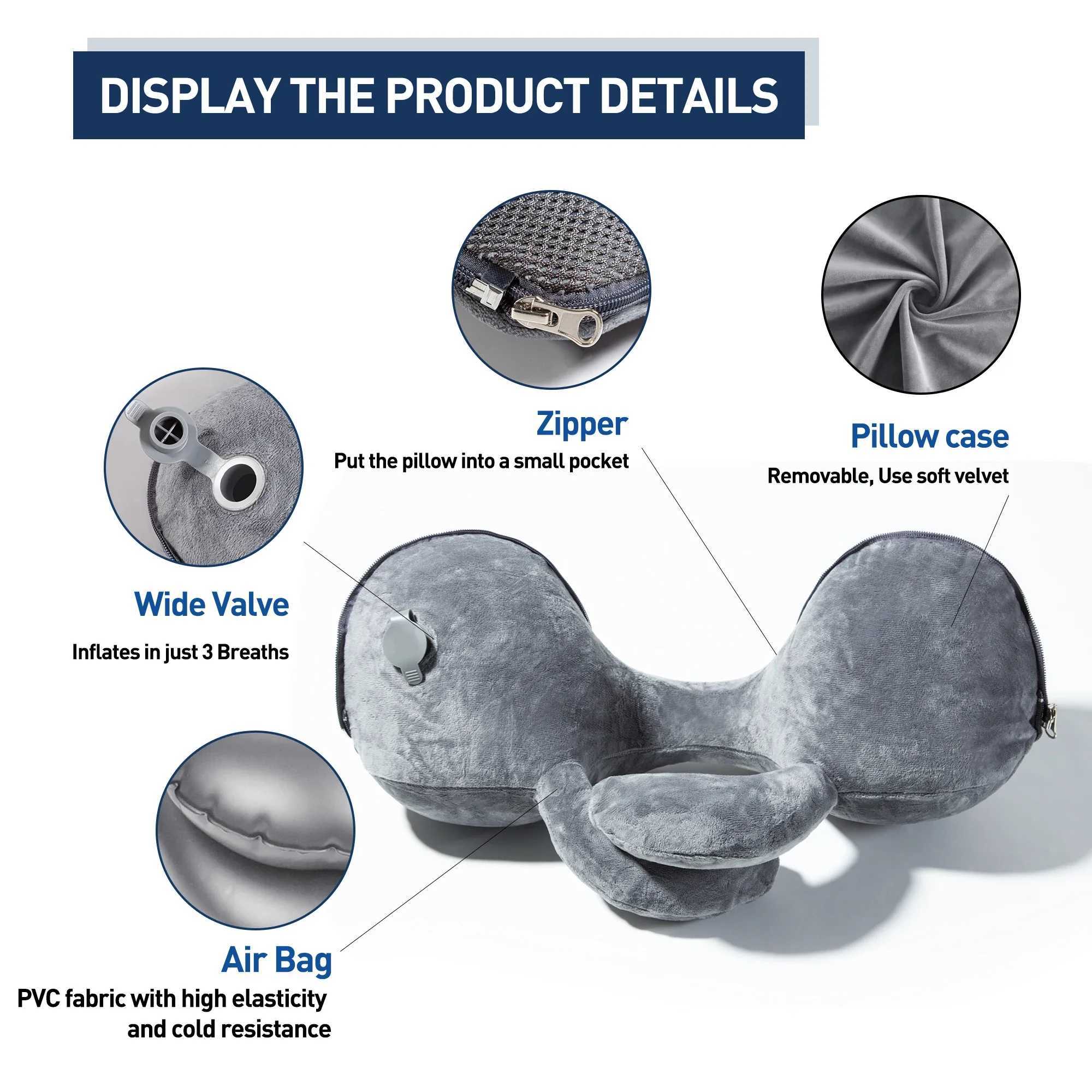 Travel Pillow Inflatable Pillows Air Soft Cushion Trip Portable Innovative Products Body Back Support Foldable Blow Neck PillowW250512