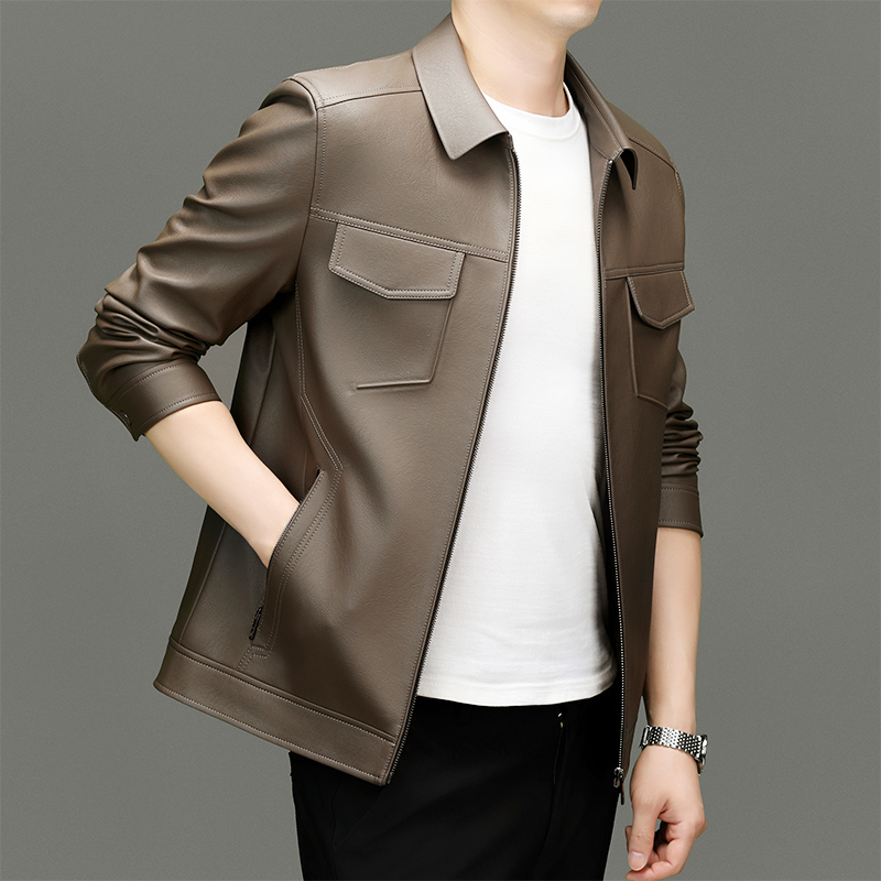 Elegant Waterproof Leather Jacket for Professionals 8569