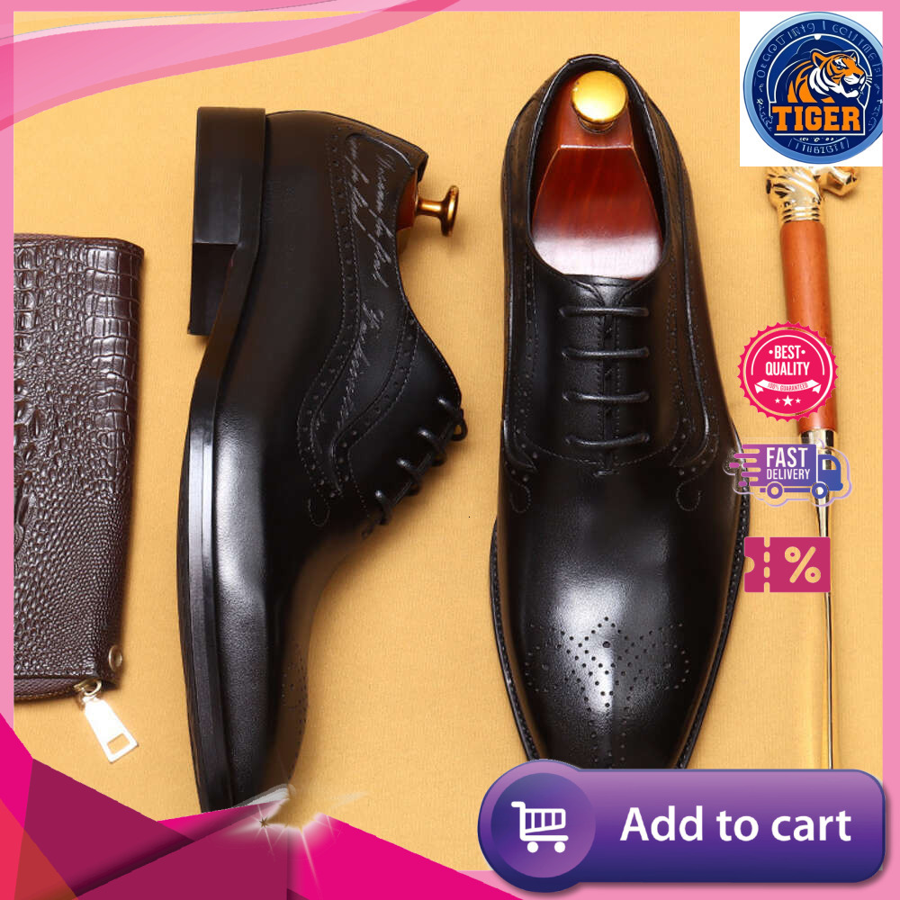 Ddmytiger Leather Genuine Pointed Hand Painted Men S Shoes Business Dress Carved Block Oxford Outdoor Shoes