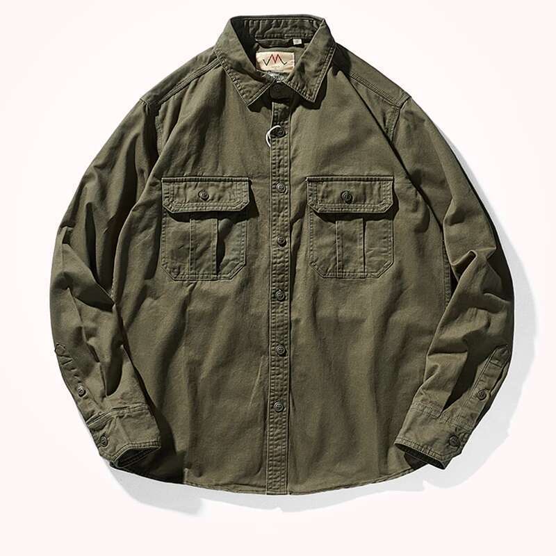 Men's New Arrival Fall 2024 Workwear Shirt Vintage Cotton Twill Zigzag Pattern Utility Pocket Long Sleeve Topcoat