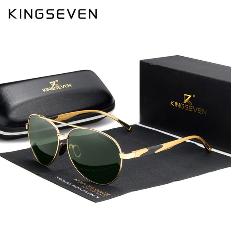 KINGSEVEN Classic Retro Men Sunglasses Pilot Aluminum Frame Outdoor Polarized UV400 Lens Male Glasses Fishing Driving Eyewear 250509