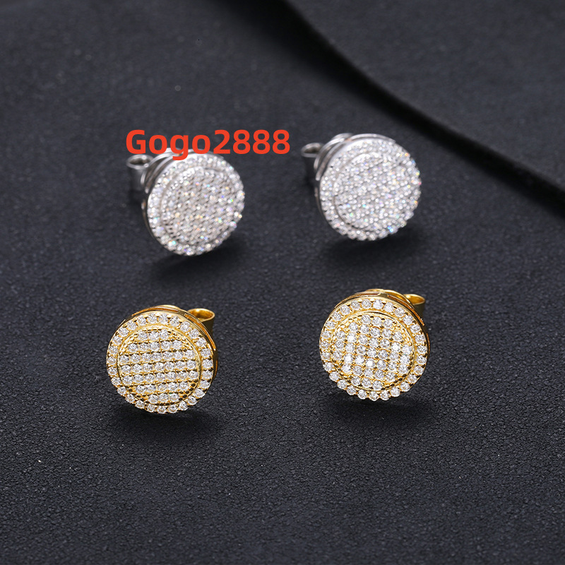 New Arrival HipHop Fine Fashion 925 Sliver Moissanite Earring Jewelry Iced Out Bling Round Stud Earrings for Men Women Best Gift