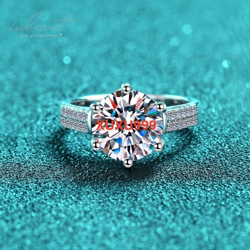 Silver 925 Original 3 Ct Round Brilliant Cut Diamond Test Past D Color Moissanite 6 Claws Ring for Engagement Fine Jewelry