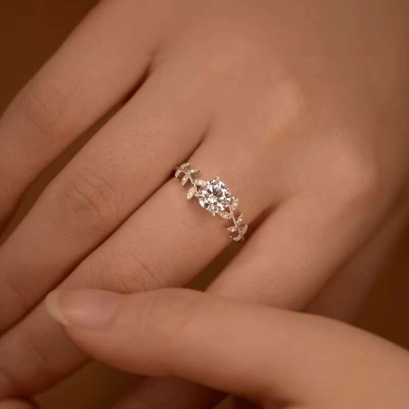 New Fashion Women Jewelry Leaf Branch Design S925 Round Cut Moissanite Engagement Ring Wholesale Nature Inspired Dainty Rings
