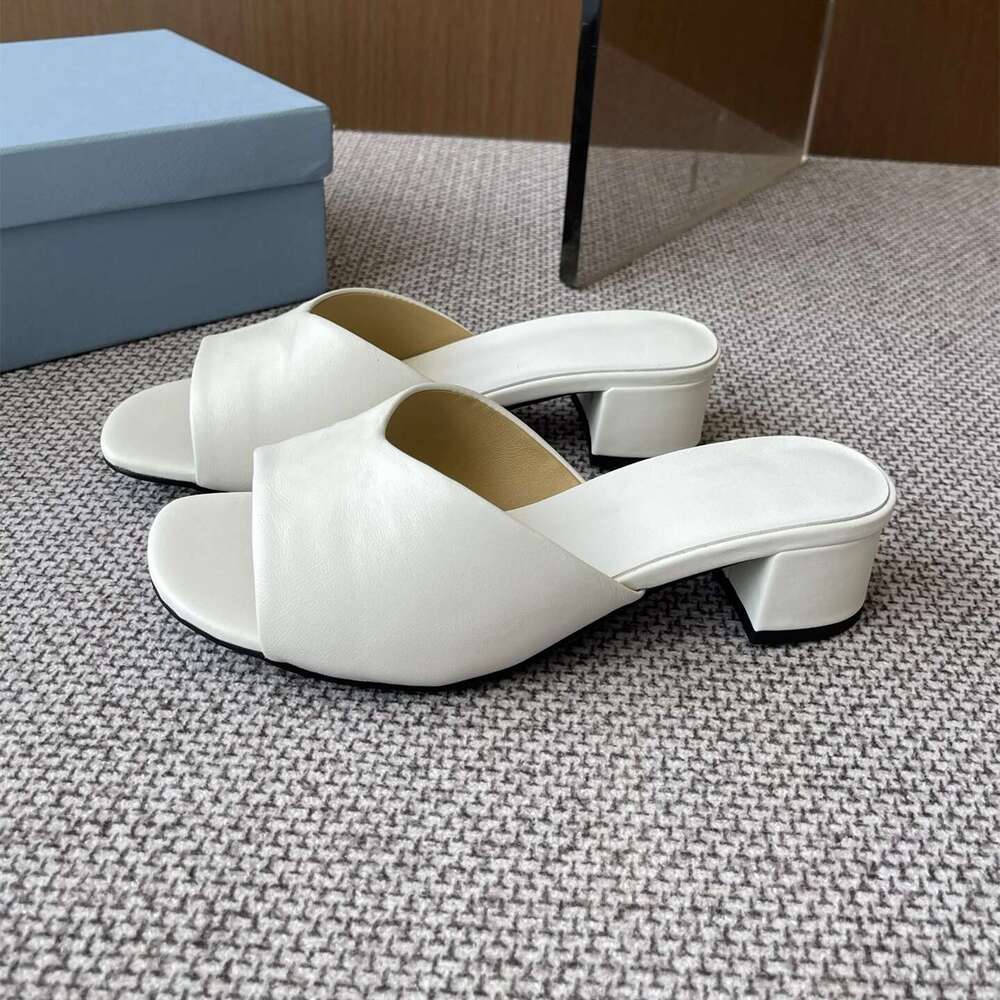 Women Genuine Leather Slippers Med Heels Summer Slides Solid Colors Leisure Pumps Designer Shoes Zapatillas De Mujer