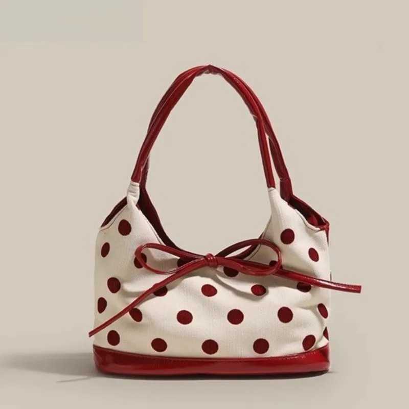 JIAERDI Retro Dot Red Handbag Women Versatile Bow Large Capacity Casual Shoulder Bags Ladies Sweet Cute Underarm Bag AestheticXJ250512