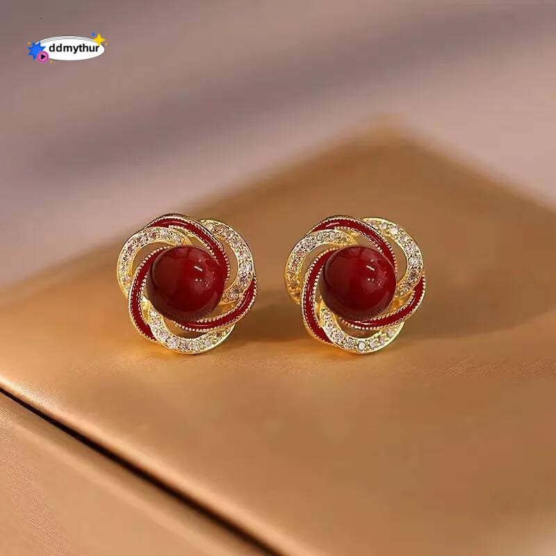Fashion Brand S Sier Needle Red Pearl Earrings, Elegant Women's Exquisite Jewelry, Wedding Anniversary Holiday Gifts ddmythur