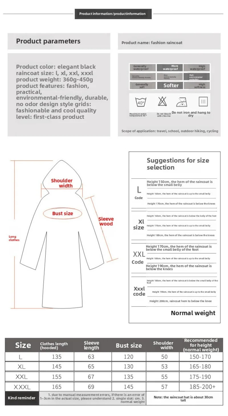 Fashion Classic Trendy Raincoat Internet Celebrity Outdoor Adult Hiking To Work School Raincoat Long Rain Coat 250509 - view 6