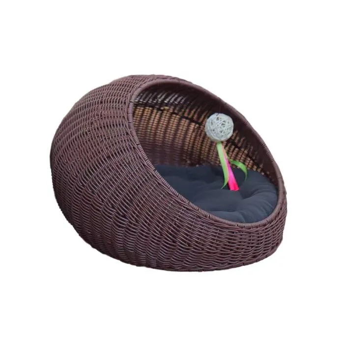 Wicker cat bed dome suitable for medium-sized indoor cats a covered cat hiding hut imitation Fujiya pet dome basket, washable
