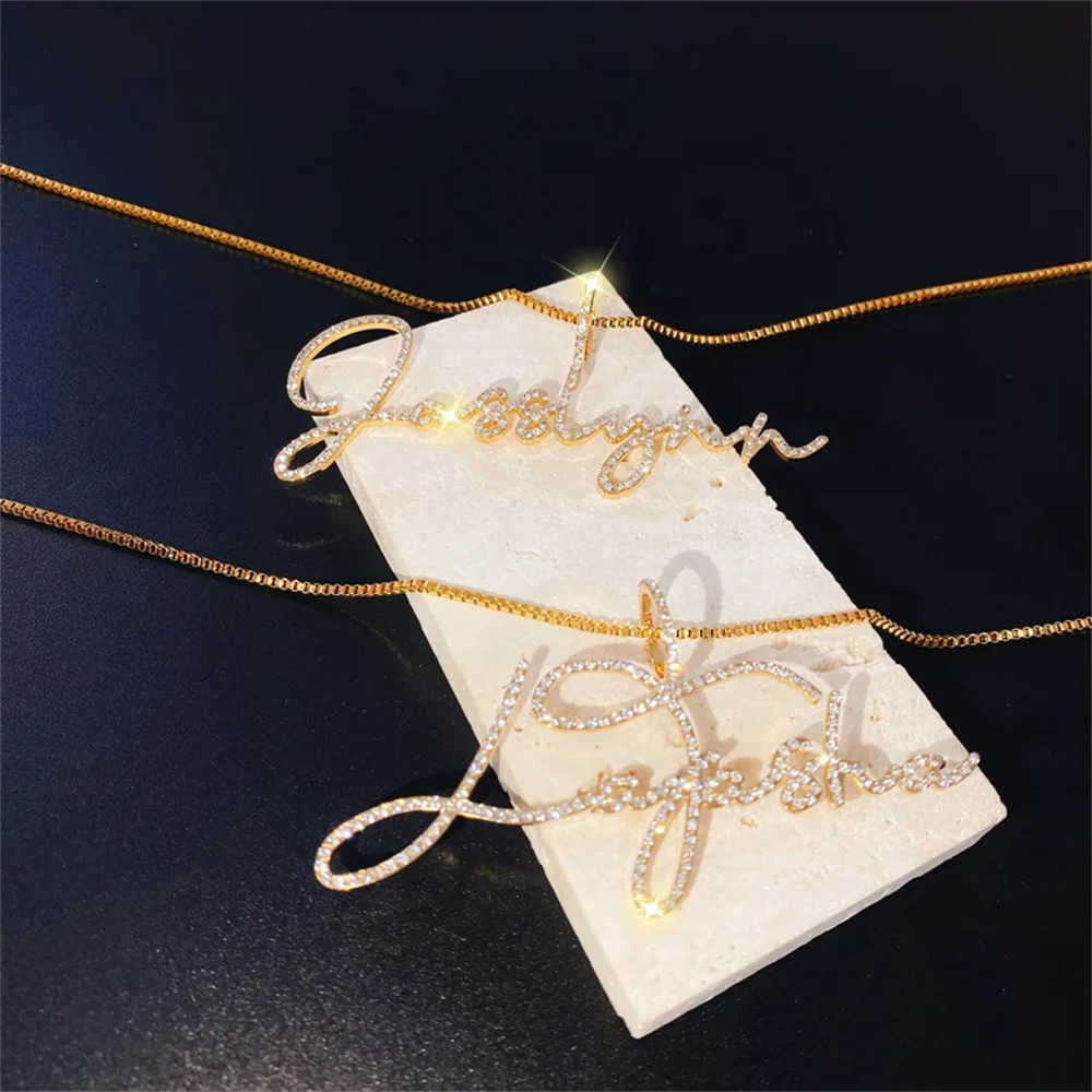LeeChee Diamond Button Custom Name Necklace Cursive Script Personalized Jewelry Gift 250512