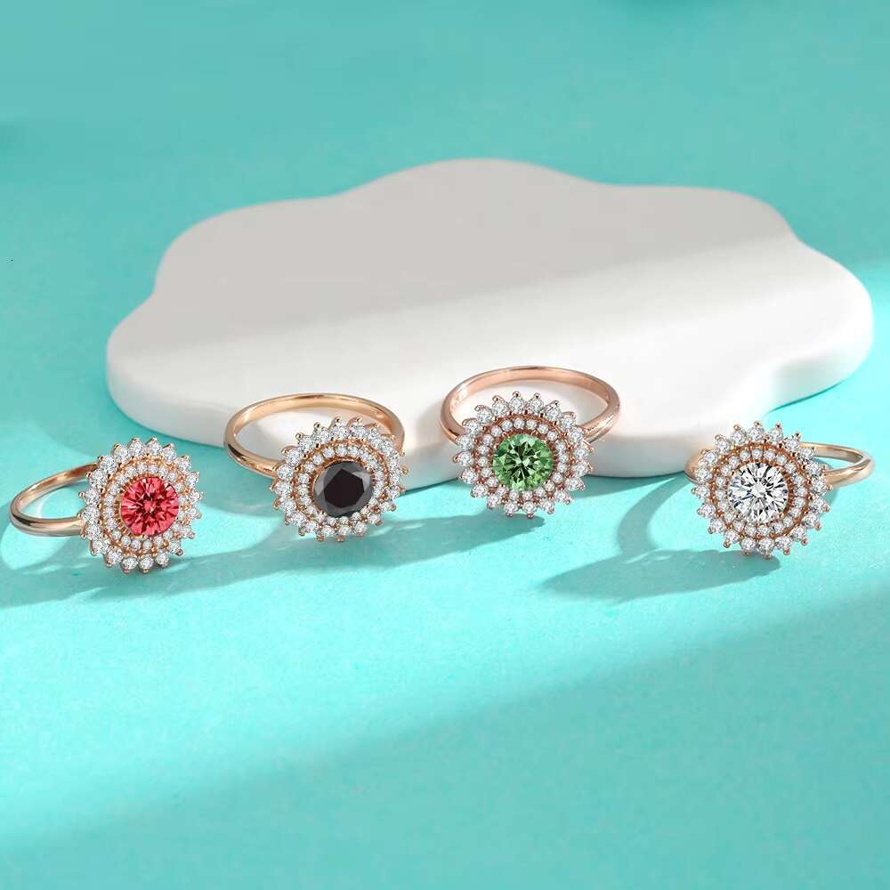 New Trendy Sun Flower Shape D Color 1Carat 925 Sterling Silver Red Moissanite Ring for Women Engagement Party