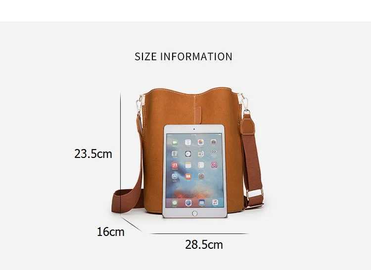 NIGEDU large capacity Women Bucket bags wide strap designer women shoulder bags Matte Leather crossbody bag for Female Z250512