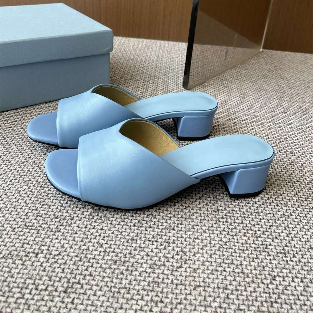 Women Genuine Leather Slippers Med Heels Summer Slides Solid Colors Leisure Pumps Designer Shoes Zapatillas De Mujer