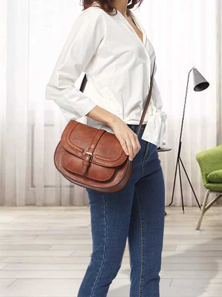 AFKOMST Woman Shoulder Bag Stylish PU Leather Saddle Bag Multifunctional Casual Female Crossbody Messenger Bag Z250512