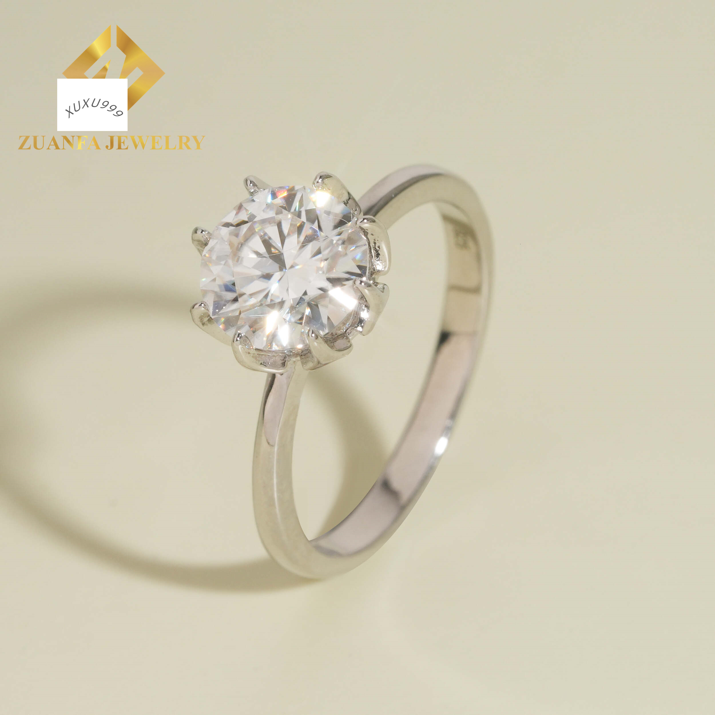 Wedding Ring 925 Sterling Silver 6 Claws 2ct D VVS Round Moissanite Rings Jewelry Diamond Engagement Rings for Women