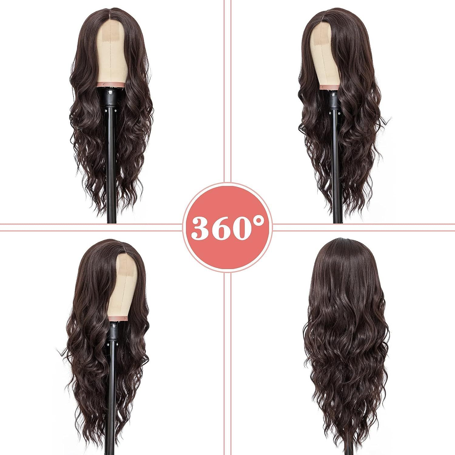 small Ladies lace wig brown medium split big wavy long curly hair headband Lacewig