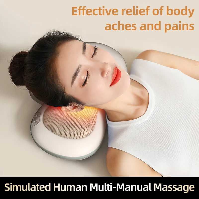 Head Massager Kneading and Rolling Cervical Shiatsu Massage Neck Back Waist Body Electric Multifunctional Massage Pillow CushionW250512