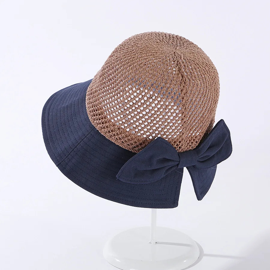 COKK Summer Hats For Women Knitted Breathable Foldable Sun Hat With Bow Protection Sunshade Korean Beach Cap Travel 250512