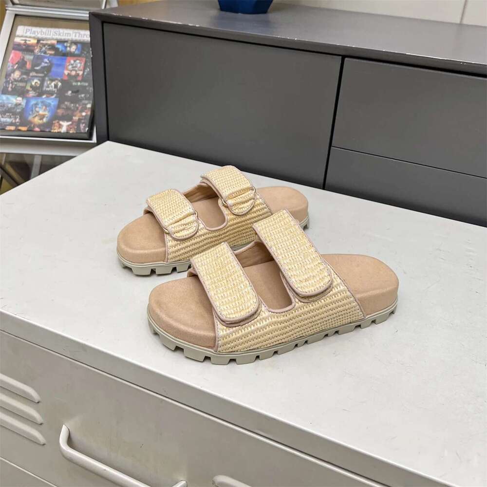 New Women Size35-41 Genuine Leather Sandals Summer Beach Flats Weaving Flat Platform Designer Shoes Zapatillas De Mujer