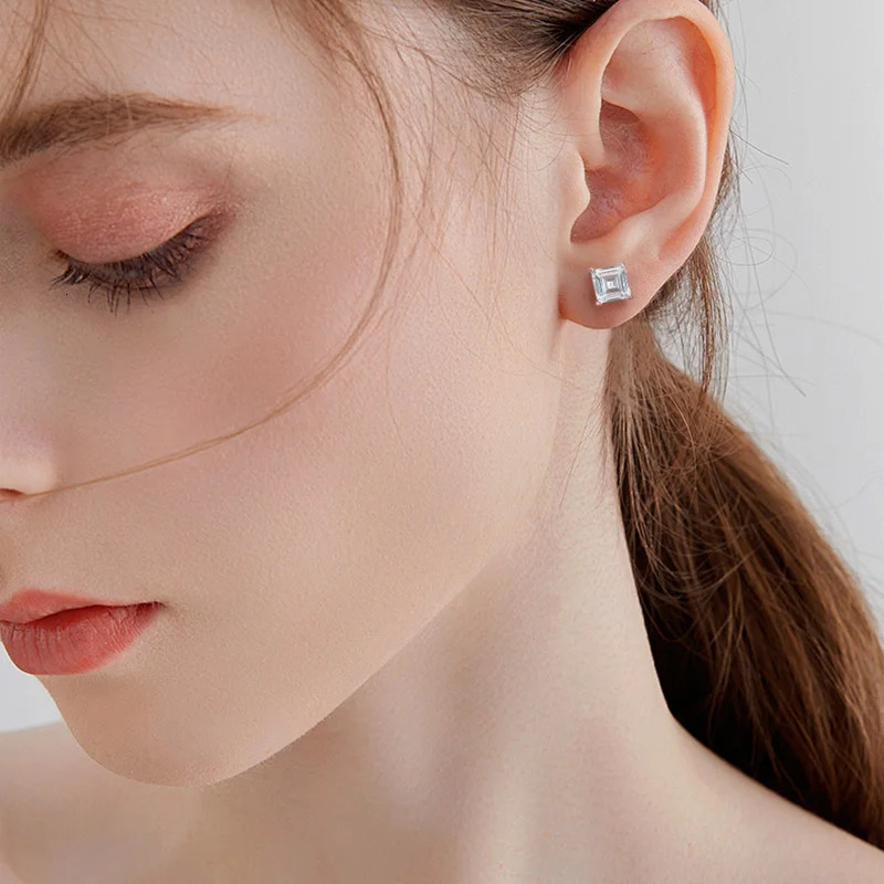 OEVAS Classic 925 Solid Sterling Silver 7*7MM High Carbon Diamond Gemstone Ear Studs Earrings Women Fine Jewelry Wholesale 250512