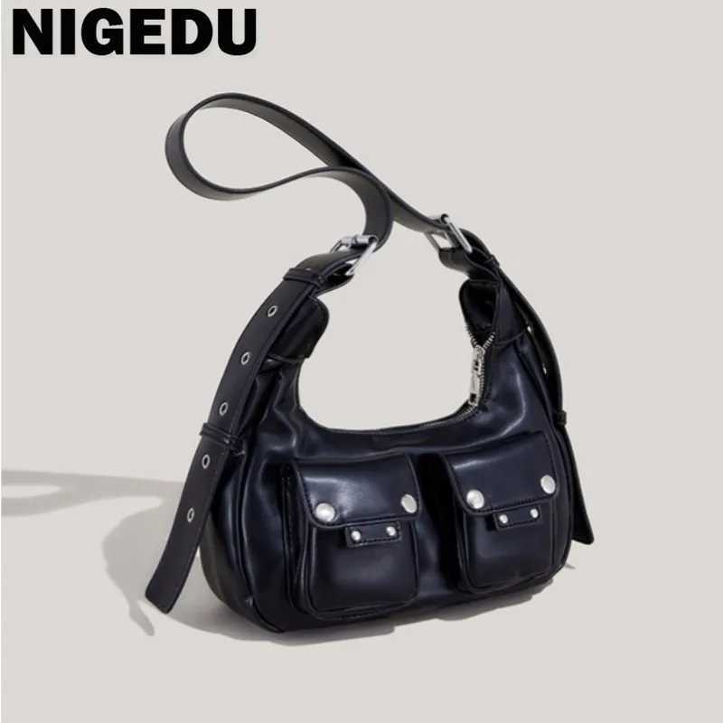 NIGEDU Fashion Shoulder Armpit Bag for Women Tend Female Simple Small Pocket Design pu Leather Underarm Handbags and PursesW250512