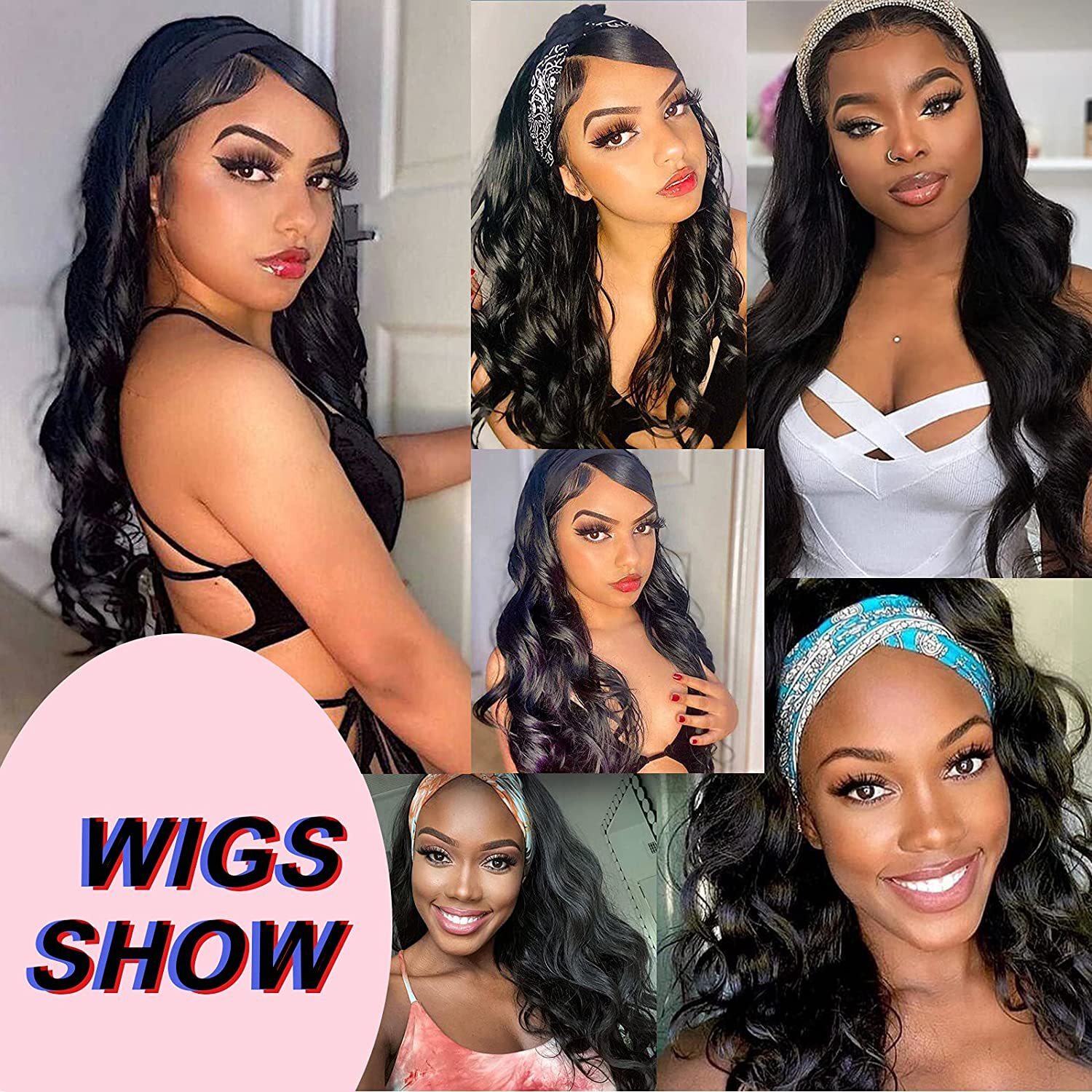 wig Headband ice silk headband big wavy long curly hair synthetic wig headband headband wig