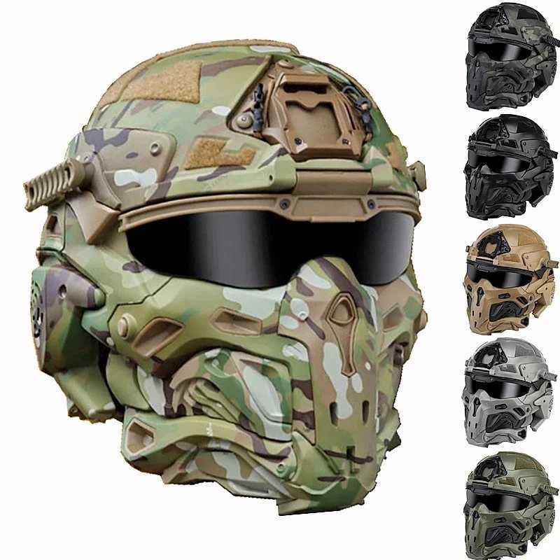 Tactical Assault Helmet with Fans and Headphone Airsoft Hunting Motorcycle Cosplay Protective Gear Full Covered Mask Fast HelmetW250512