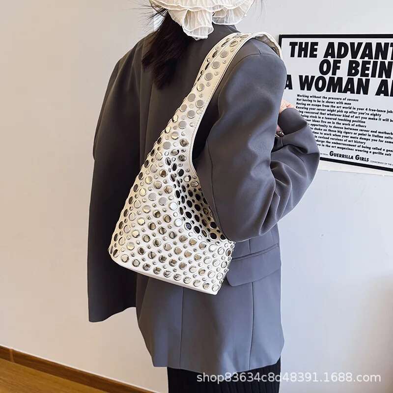 Personalized Trendy Dot Rivet Shoulder 2025 New Versatile Motorcycle Armpit Tote Bag