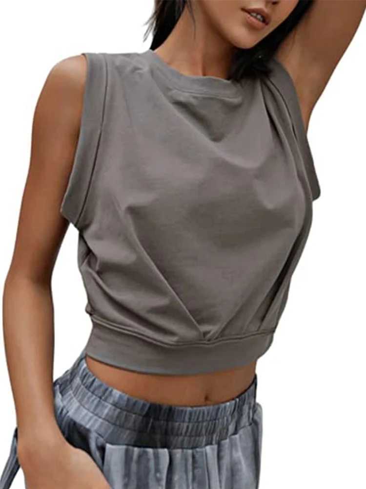 Crop Top Cotton Shirts for Women Cute Sleeveless Yoga Tops Running Gym Workout Shirts Casual Fitness Loose Female T-Shirt M250513