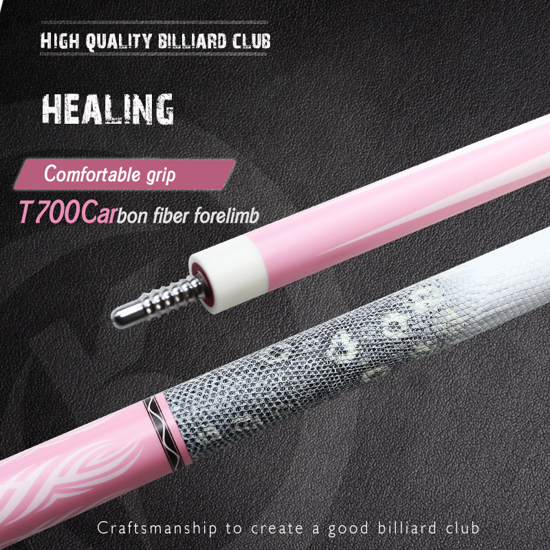 OKHEALING 12.4mm Break Cue Tip Black Technology Carbon Fiber Shaft Butt 147cm 19~20oz Radial Pin Joint Pink Billiard Cue Pool Game Cues
