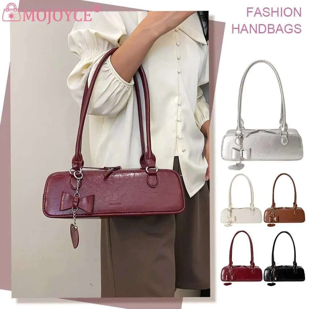 Women PU Underarm Fashion Solid Color Elegant Hobo With Heart Pendant Top Handle Bag Stylish Shoulder Purse