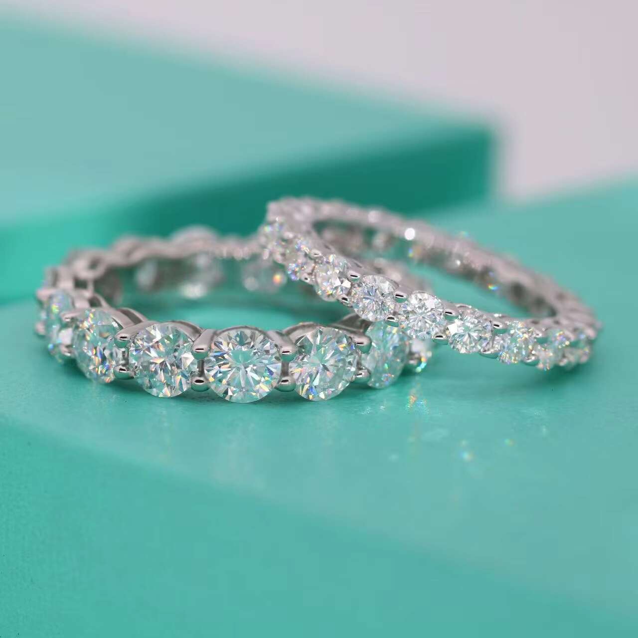 High Quality 5.0mm round Cut D Color Moissanite 925 Sterling Silver Womens Full Moissanite Wedding Ring